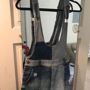 Free People denim overall dress/mini skirt